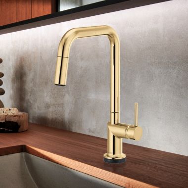 Click here to see Brizo 64065LF-PGLHP Brizo Odin SmartTouch Pull-Down Kitchen Faucet with Square Swivel Spout, MagneDock, Two Function, 1.8 GPM, Brilliance Polished Gold - 64065LF-PGLHP