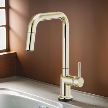 Click here to see Brizo 64065LF-PNLHP Brizo Odin SmartTouch Pull-Down Kitchen Faucet with Square Swivel Spout, MagneDock, Two Function, 1.8 GPM, Brilliance Polished Nickel - 64065LF-PNLHP