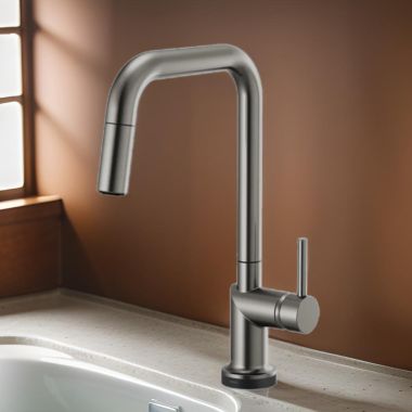 Click here to see Brizo 64065LF-SLLHP Brizo Odin SmartTouch Pull-Down Kitchen Faucet with Square Swivel Spout, MagneDock, Two Function, 1.8 GPM, Brilliance Luxe Steel - 64065LF-SLLHP