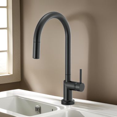Click here to see Brizo 64075LF-BLLHP Brizo Odin Pull-Down Kitchen Faucet with SmartTouch, Swivel Spout, MagneDock, Two Function, 1.8 GPM, Matte Black - 64075LF-BLLHP