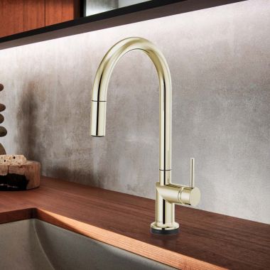 Click here to see Brizo 64075LF-PNLHP Brizo Odin Pull-Down Kitchen Faucet with SmartTouch, Swivel Spout, MagneDock, Two Function, 1.8 GPM, Brilliance Polished Nickel - 64075LF-PNLHP