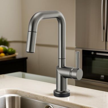Click here to see Brizo 64965LF-SLLHP Brizo Odin SmartTouch Pull-Down Prep Kitchen Faucet with Square Spout, Diamond Seal Technology, MagneDock Magnetic Docking, Touch-Clean, 1.8 GPM, Brilliance Luxe Steel - 64965LF-SLLHP