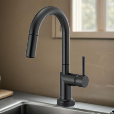 Click here to see Brizo 64975LF-BLLHP Brizo Odin SmartTouch Pull-Down Bar/Prep Faucet with Arc Spout, Diamond Seal, MagneDock, Touch-Clean, 1.8 GPM, Matte Black - 64975LF-BLLHP