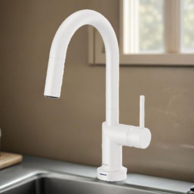 Click here to see Brizo 64975LF-MWLHP Brizo Jason Wu SmartTouch Pull-Down Bar/Prep Faucet with Arc Spout, Diamond Seal, MagneDock, Touch-Clean, 1.8 GPM, Matte White - 64975LF-MWLHP