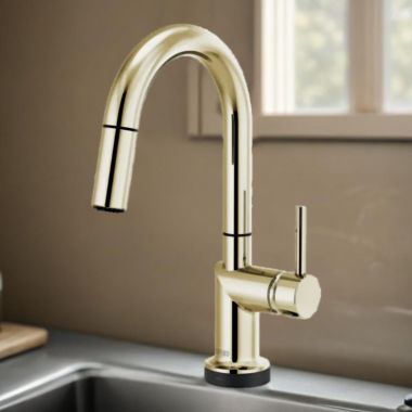 Click here to see Brizo 64975LF-PNLHP Brizo Odin SmartTouch Pull-Down Bar/Prep Faucet with Arc Spout, Diamond Seal, MagneDock, Touch-Clean, 1.8 GPM, Brilliance Polished Nickel - 64975LF-PNLHP