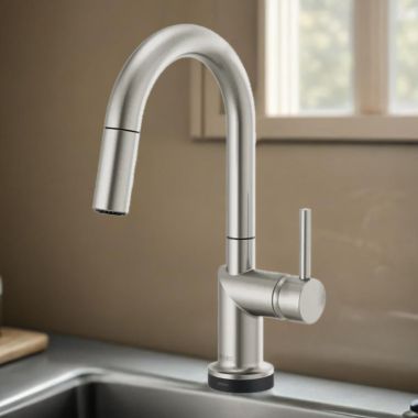 Click here to see Brizo 64975LF-SSLHP Brizo Odin SmartTouch Pull-Down Bar/Prep Faucet with Arc Spout, Diamond Seal, MagneDock, Touch-Clean, 1.8 GPM, Brilliance Stainless - 64975LF-SSLHP
