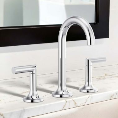 Click here to see  65375LF-PCLHP-ECO Brizo Odin Two-Handle Widespread Bathroom Faucet, 1.2 GPM, Less Handles, Polished Chrome - 65375LF-PCLHP-ECO