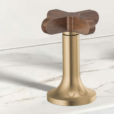 Click here to see Brizo HX5375-GLWD Brizo High-Cross Handle for Odin Collection Widespread Lavatory Faucets, ADA-Compliant, Brilliance Luxe Gold with Wood Accent - HX5375-GLWD
