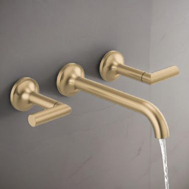 Click here to see Brizo T65875LF-GLLHP-ECO Brizo Odin Two-Handle Bathroom Faucet, Less Handles and Drain, Wall-Mount, 1.2 GPM, Brilliance Luxe Gold - T65875LF-GLLHP-ECO