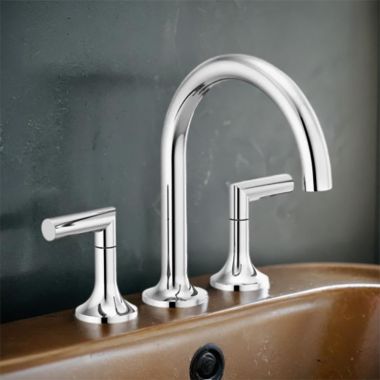 Click here to see Brizo T67375-PCLHP Brizo Odin Two-Handle Roman Tub Faucet Trim, 3-Hole, Arc-Spout, 1.75 GPM, WaterSense, Less Handles, Polished Chrome - T67375-PCLHP