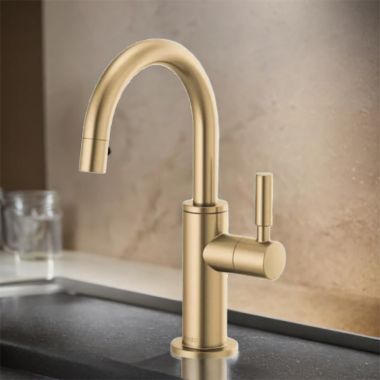 Click here to see Brizo 61320LF-C-GL Brizo Single-Handle Cold Water Beverage Faucet with Arc Spout, Lever Handle, Brilliance Luxe Gold - 61320LF-C-GL