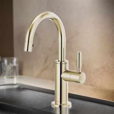 Click here to see Brizo 61320LF-C-PN Brizo Single-Handle Cold Water Beverage Faucet with Arc Spout, DIAMOND Seal, Lever Handle, ADA, 1.5 GPM, Brilliance Polished Nickel - 61320LF-C-PN