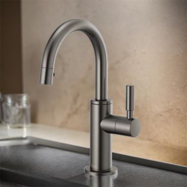 Click here to see Brizo 61320LF-C-SL Brizo Single-Handle Cold Water Beverage Faucet with Arc Spout, DIAMOND Seal, Lever Handle, ADA, 1.5 GPM, Brilliance Luxe Steel - 61320LF-C-SL