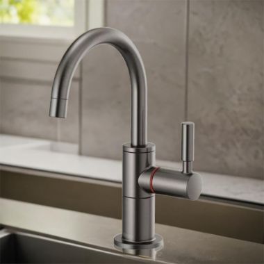 Click here to see Brizo 61320LF-H-SL Brizo Single-Handle Instant Hot Water Faucet w/ Arc Spout, 1.0 GPM, Brilliance Luxe Steel - 61320LF-H-SL