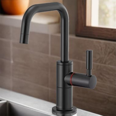 Click here to see Brizo 61365LF-H-BL Brizo Odin Single-Handle Instant Hot Water Faucet with Square Spout, Deck Mount, ADA, 1.0 GPM, Matte Black - 61365LF-H-BL