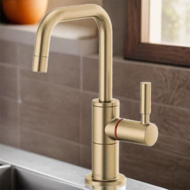 Click here to see Brizo 61365LF-H-GL Brizo Odin Single-Handle Instant Hot Water Faucet with Square Spout, Deck Mount, ADA, 1.0 GPM, Brilliance Luxe Gold - 61365LF-H-GL
