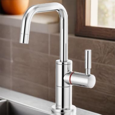 Click here to see Brizo 61365LF-H-PC Brizo Odin Single-Handle Instant Hot Water Faucet with Square Spout, Deck Mount, ADA, 1.0 GPM, Polished Chrome - 61365LF-H-PC