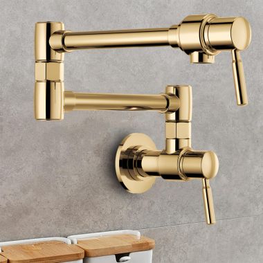Click here to see Brizo 62820LF-PG Brizo Two-Handle Wall-Mount Pot Filler with Dual-Jointed Swing Spout, 4 GPM, Brilliance Polished Gold - 62820LF-PG