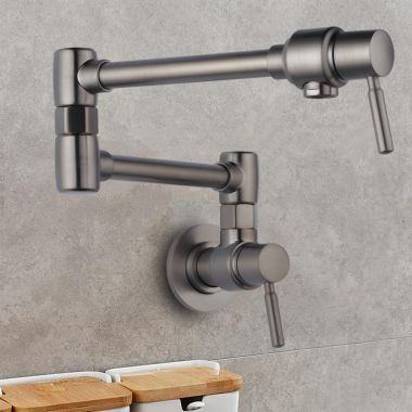 Click here to see Brizo 62820LF-SL Brizo Two-Handle Wall-Mount Pot Filler with Dual-Jointed Swing Spout, 4 GPM, Brilliance Luxe Steel - 62820LF-SL