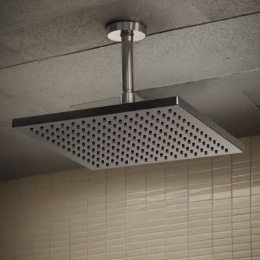 Click here to see Brizo 81399-BNX-2.5 Brizo Essential Brilliance Black Onyx 12in Single-Function Raincan Shower Head, Square, 2.5 GPM, Touch-Clean Nozzles, WaterSense - 81399-BNX-2.5