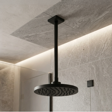 Click here to see  RP101286BL Brizo Essential 14” Ceiling Mount Shower Arm and Square Flange, Matte Black - RP101286BL