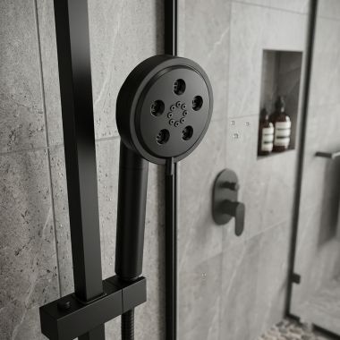 Click here to see  RP101288BL Brizo Essential Multi-Function Handshower with Dual-Check Valve, 3-Setting, H2Okinetic, 1.75 GPM, Matte Black - RP101288BL