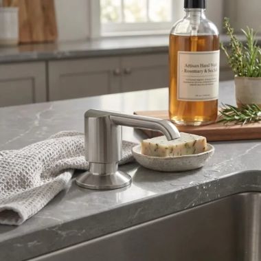 Click here to see Delta RP101188AR Delta Emmeline Metal Soap Dispenser, Arctic Stainless - RP101188AR
