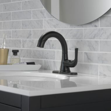 Click here to see  533LF-BLPDMPU Delta Kayra Single-Handle Pull-Down Bathroom Faucet, Deck Mount, 1.2 GPM, Matte Black - 533LF-BLPDMPU