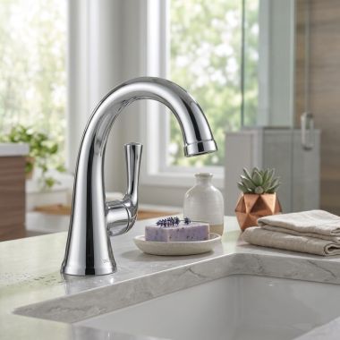 Click here to see Delta 533LF-MPU Delta Kayra Single-Handle Bathroom Faucet, 1.2 GPM, Chrome - 533LF-MPU