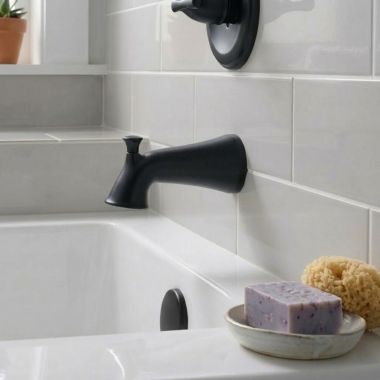 Click here to see  RP51303BL Delta Esato Pull-Up Diverter Tub Spout, Wall-Mount Single-Hole Installation, Matte Black - RP51303BL