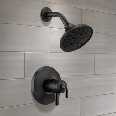 Click here to see Delta T17233-BL Delta Kayra Monitor 17 Series Shower Faucet with Volume Control, Two Lever Handles, H2Okinetic, ADA, 1.75 GPM, Matte Black - T17233-BL