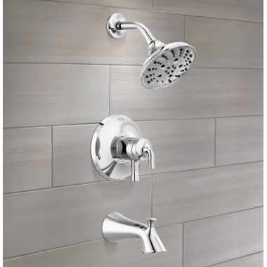 Click here to see Delta T17433 Delta Kayra Monitor 17 Series Tub & Shower Trim, Pressure Balance, Two Lever Handles, Touch-Clean, ADA, 1.75 GPM. Chrome - T17433