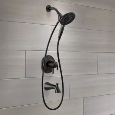 Click here to see Delta T17433-BL-I Delta Kayra Monitor 17 Series In2ition Tub & Shower Trim, Lever Handles, H2Okinetic, ADA, 1.75 GPM, Matte Black - T17433-BL-I