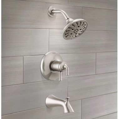 Click here to see Delta T17433-SS Delta Kayra Monitor 17 Series Tub & Shower Trim, Pressure Balance, Two Lever Handles, Touch-Clean, ADA, 1.75 GPM. Stainless - T17433-SS