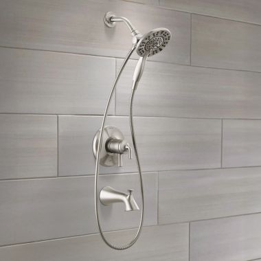 Click here to see Delta T17433-SS-I Delta Kayra Monitor 17 Series In2ition Tub & Shower Trim, Lever Handles, H2Okinetic, ADA, 1.75 GPM, Stainless - T17433-SS-I