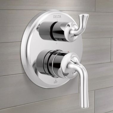 Click here to see Delta T24933 Delta Kayra Monitor 14 Series Valve Trim w/ 6-Function Diverter, Lever Handles, Chrome - T24933