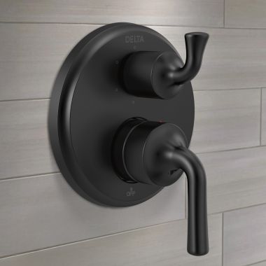 Click here to see Delta T24933-BL Delta Kayra Monitor 14 Series Valve Trim w/ 6-Function Diverter, Lever Handles, Matte Black - T24933-BL