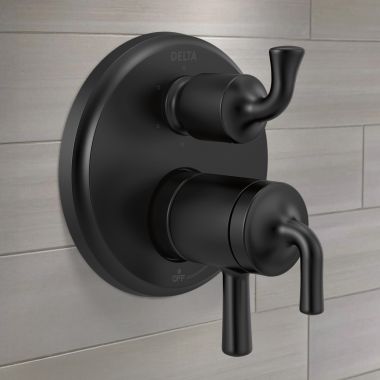 Click here to see Delta T27933-BL Delta Kayra Monitor 17 Series Valve Trim w/ 6-Function Diverter, Two-Lever Handles, Matte Black - T27933-BL