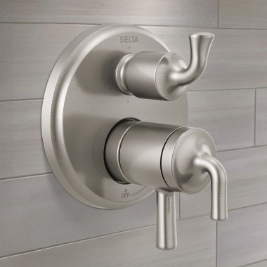 Click here to see Delta T27933-SS Delta Kayra Monitor 17 Series Valve Trim With 3 or 6-Function Diverter, Two-Lever Handles, Stainless - T27933-SS