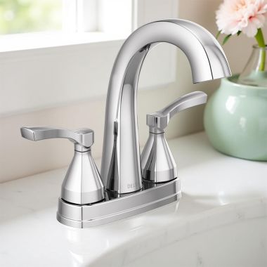 Click here to see Delta 25775-MPU-DST Delta Stryke High-Arc Centerset Lavatory Faucet With Metal Pop-Up, DIAMOND Seal, Two Lever Handles, 1.2 GPM, Chrome - 25775-MPU-DST