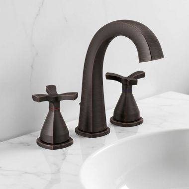 Click here to see Delta 357756-RBMPU-DST Delta Stryke Widespread Bathroom Faucet With Metal Pop-Up, Deck Mount, Two Handles, Diamond Seal, 1.2 GPM, Venetian Bronze - 357756-RBMPU-DST