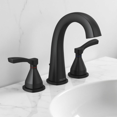 Click here to see Delta 35775-BLMPU-DST Delta Stryke Widespread Bathroom Faucet With Metal Pop-Up, Two Lever Handles, Diamond Seal, ADA, 1.2 GPM, Matte Black - 35775-BLMPU-DST