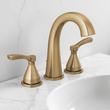 Click here to see Delta 35775-CZMPU-DST Delta Stryke Widespread Bathroom Faucet With Metal Pop-Up, Two Lever Handles, Diamond Seal, ADA, 1.2 GPM, Champagne Bronze - 35775-CZMPU-DST