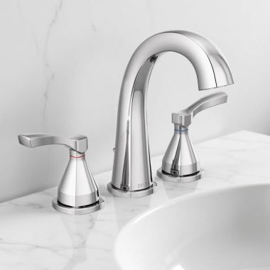 Click here to see Delta 35775-MPU-DST Delta Stryke Widespread Bathroom Faucet With Metal Pop-Up, Two Lever Handles, Diamond Seal, ADA, 1.2 GPM, Chrome - 35775-MPU-DST