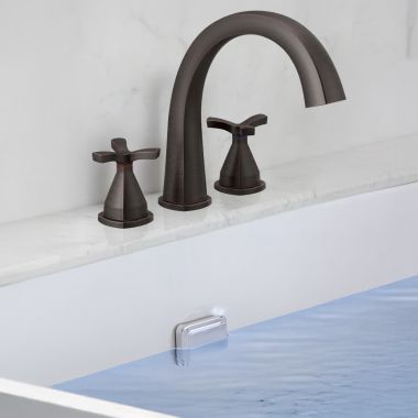 Click here to see Delta T27776-RB Delta Stryke Two-Handle Roman Tub Faucet Trim, High Arc Spout, Cross Handles, Venetian Bronze - T27776-RB