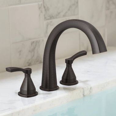 Click here to see Delta T2777-RB Delta Stryke Two-Handle Roman Tub Faucet Trim, High Arc Spout, Lever Handles, Venetian Bronze - T2777-RB