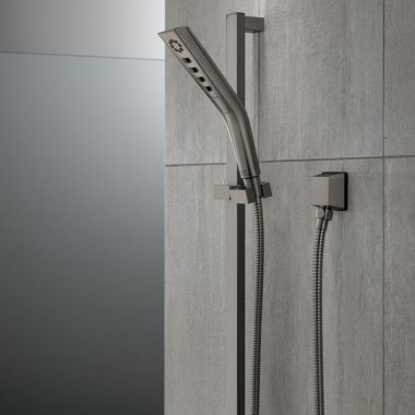 Click here to see Delta 51799-KS Delta 3-Setting Hand Shower with Slide Bar, H2Okinetic, Touch-Clean, WaterSense, 1.75 GPM, Black Stainless - 51799-KS