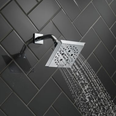 Click here to see  52664 Delta Universal H2Okinetic 5-Setting Angular Modern Raincan Shower Head, 1.75 GPM, Chrome - 52664