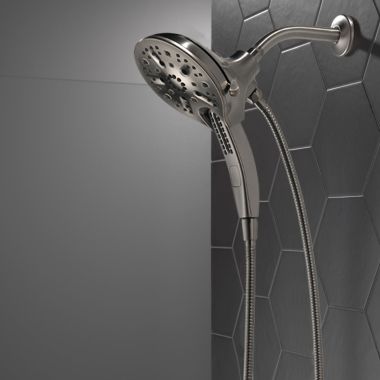 Click here to see Delta 58620-KS25-PK Delta Universal Showering 2.5 GPM In2ition H2Okinetic 5-Setting Two-in-One Shower, Round, MagnaTite, WaterSense,  Black Stainless - 58620-KS25-PK