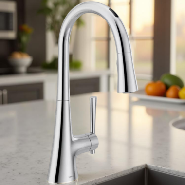 Click here to see Moen 9126EVC Moen Kurv Smart Single-Handle High Arc Pulldown Kitchen Faucet w/ Voice Activation, 1.5 GPM, Chrome - 9126EVC
